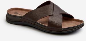 Comfortable lightweight slippers made of Inblu Brown eco leather