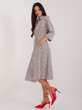 White midi shirt dress with cherry patterns