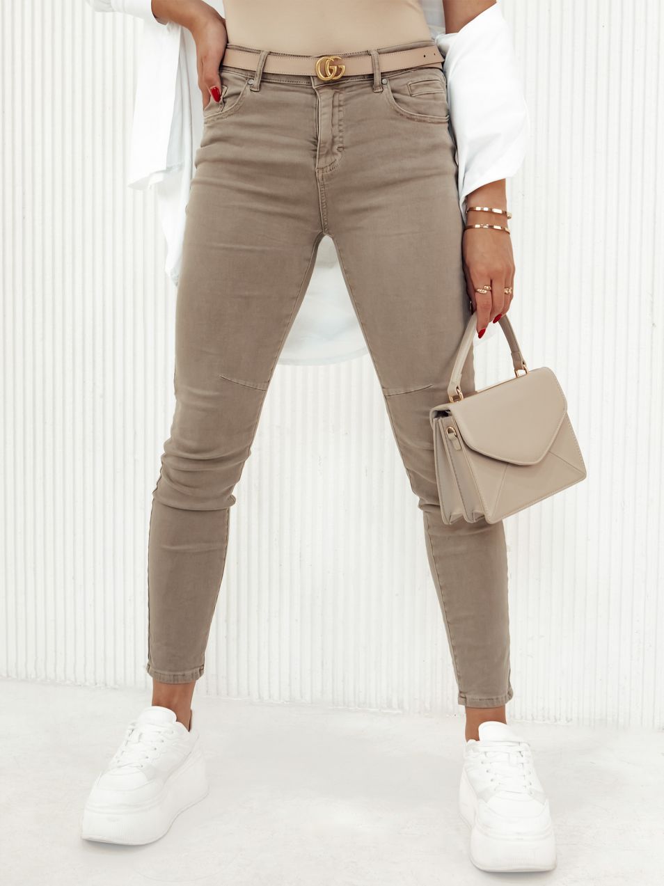 Women's denim trousers FABIANA, dark beige UY2126