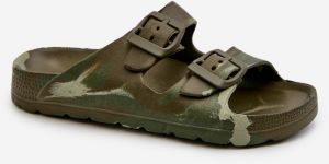 Lightweight Boys' Foam Slippers with Buckles Dark Green Adirnaca