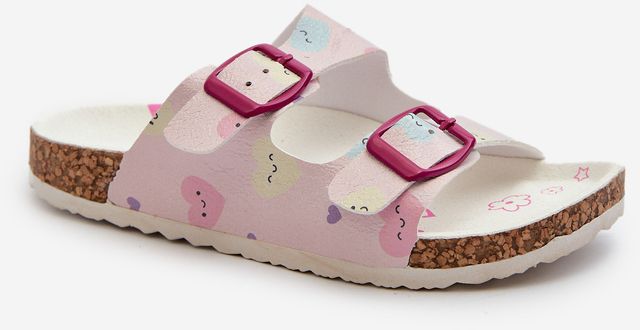 Children's slippers with heart buckles pink
