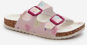 Children's slippers with heart buckles pink