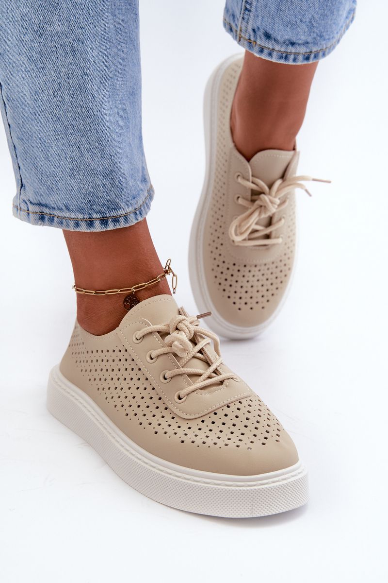 Beige openwork Tanvi platform sneakers