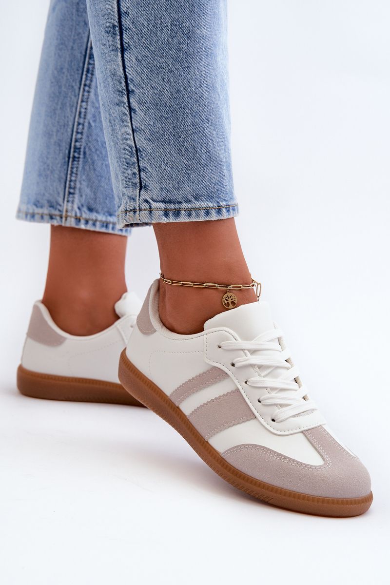 Women's low eco leather sneakers white and grey Relialia