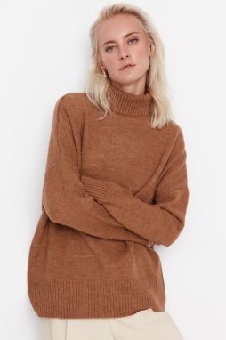 Trendyol Light Brown Wide Fit Soft Textured High Neck Knitwear Sweater