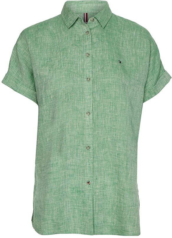 Tommy Hilfiger Košeľa - LINEN RELAXED SHIRT SS zelená