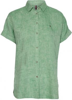 Tommy Hilfiger Košeľa - LINEN RELAXED SHIRT SS zelená