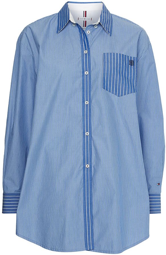 Tommy Hilfiger Košeľa - ORG CO STRIPE OVERSIZED SHIRT LS modrá