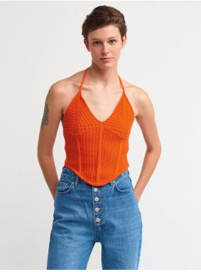 Dilvin 10142 Lace-Up Barbell Knitwear Singlet-orange