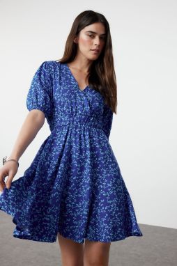 Trendyol Saxe Floral Mini Skater Form Double Breasted Collar Woven Dress
