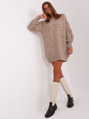 Dark beige knitted dress with braids