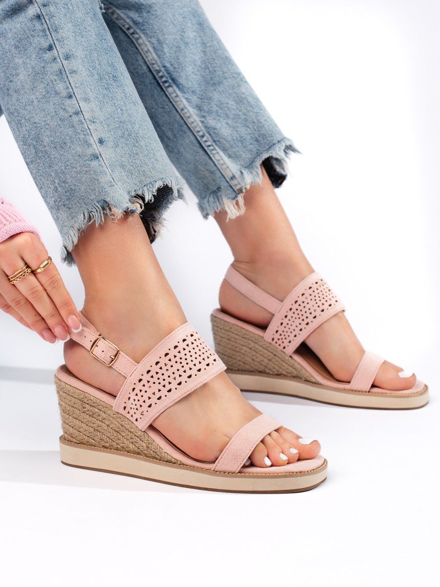 Shelvt Pink women's wedge sandals