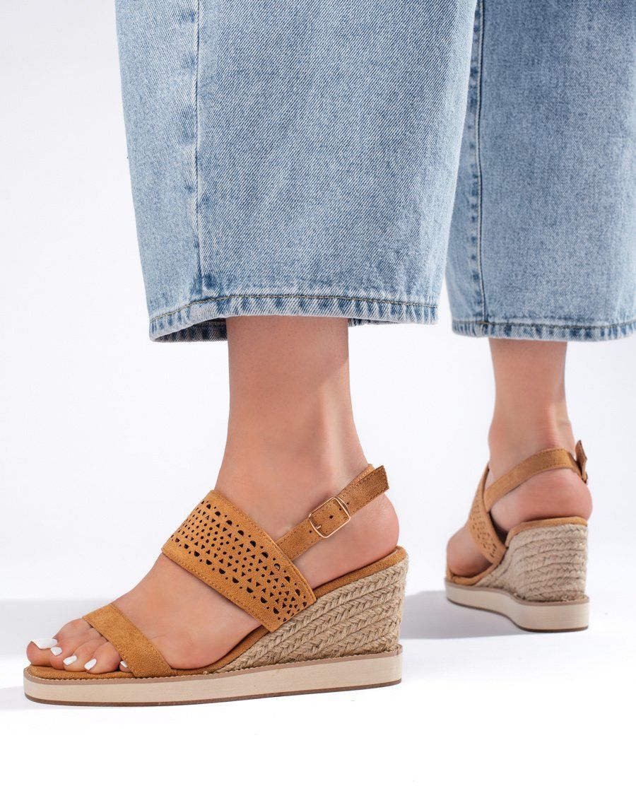 Shelvt Brown women's wedge sandals