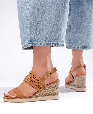 Shelvt Brown women's wedge sandals