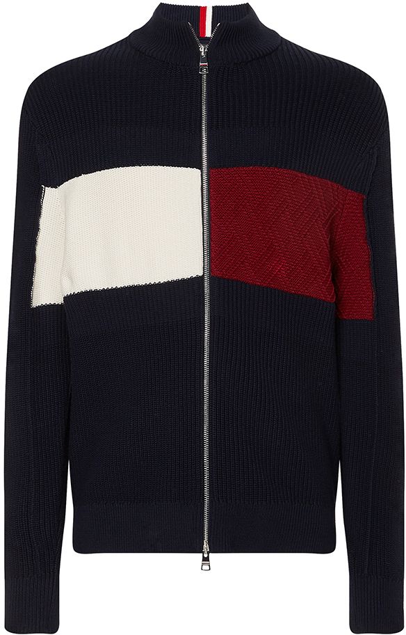 Tommy Hilfiger Sveter - CHEST COLORBLOCK STRIPED ZIP THR modrý