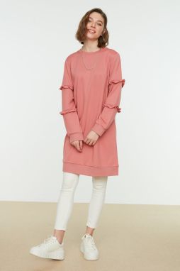 Trendyol Dried Rose Crewneck Knitted Tunic With Frill Sleeves
