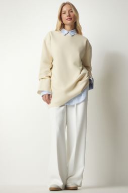 Happiness İstanbul Women's Latte Raised Oversized Knitted Sweatshirt
