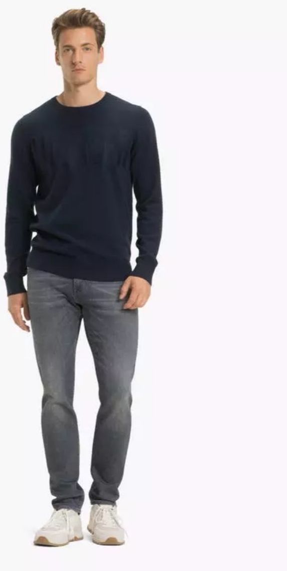 Tommy Hilfiger Sveter - EMBROIDERED BIG GRAPHIC CNECK modrý