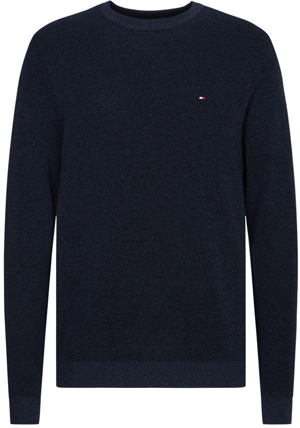 Tommy Hilfiger Sveter - MOULINE STRUCTURE CREW NECK modrý