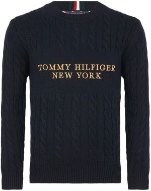 Tommy Hilfiger Sveter - GRAPHIC CABLE SWEATER tmavomodrý