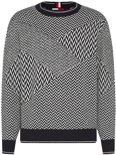 Tommy Hilfiger Sveter - PATCHWORK HERRINGBONE SWEATER čierno-biely