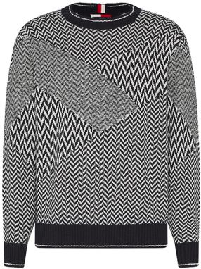 Tommy Hilfiger Sveter - PATCHWORK HERRINGBONE SWEATER čierno-biely