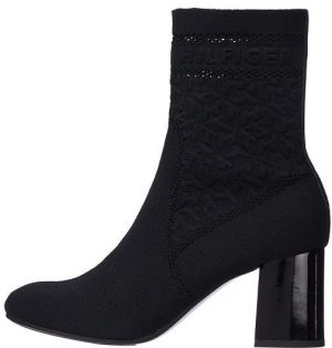 Tommy Hilfiger Čižmy - TH KNITTED MID HEEL BOOT čierne