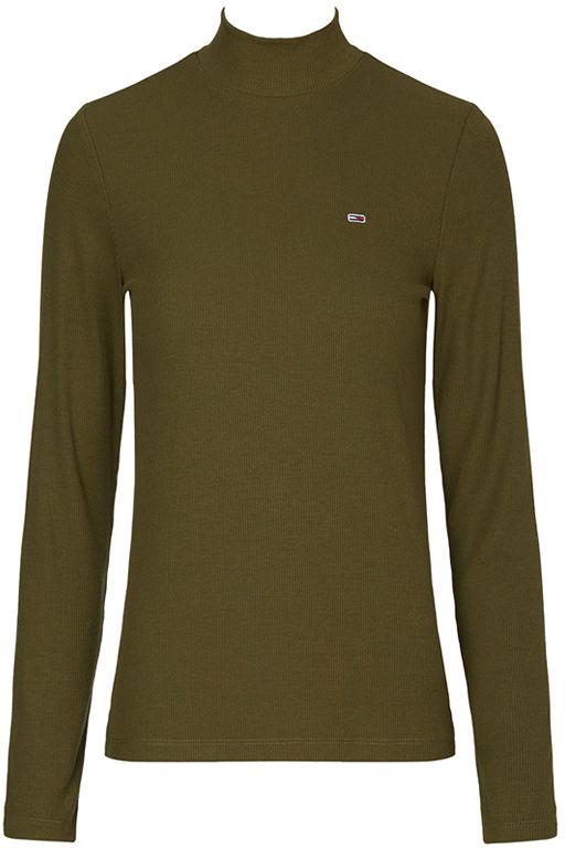Tommy Jeans Tričko - TJW RIB MOCK NECK LONGSLEEVE zelené