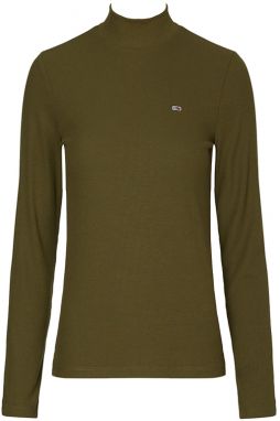 Tommy Jeans Tričko - TJW RIB MOCK NECK LONGSLEEVE zelené