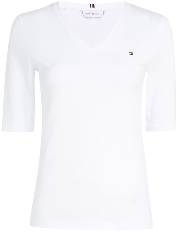 Tommy Hilfiger Tričko - SLIM V-NK TOP 1/2 SLV biele