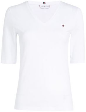Tommy Hilfiger Tričko - SLIM V-NK TOP 1/2 SLV biele