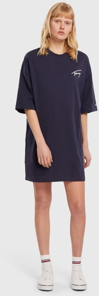 Tommy Jeans Šaty - TJW TOMMY SIGNATURE TEE DRESS modré