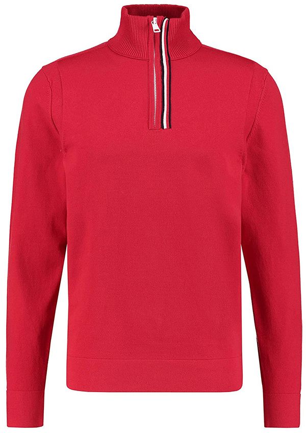 Tommy Hilfiger Sveter - GLOBAL STRIPE BRANDED ZIP MOCK červený