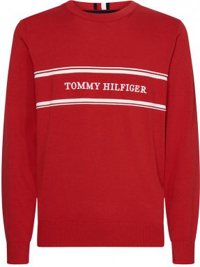 Tommy Hilfiger Sveter - ROPE LOGO SWEATER červenej farby