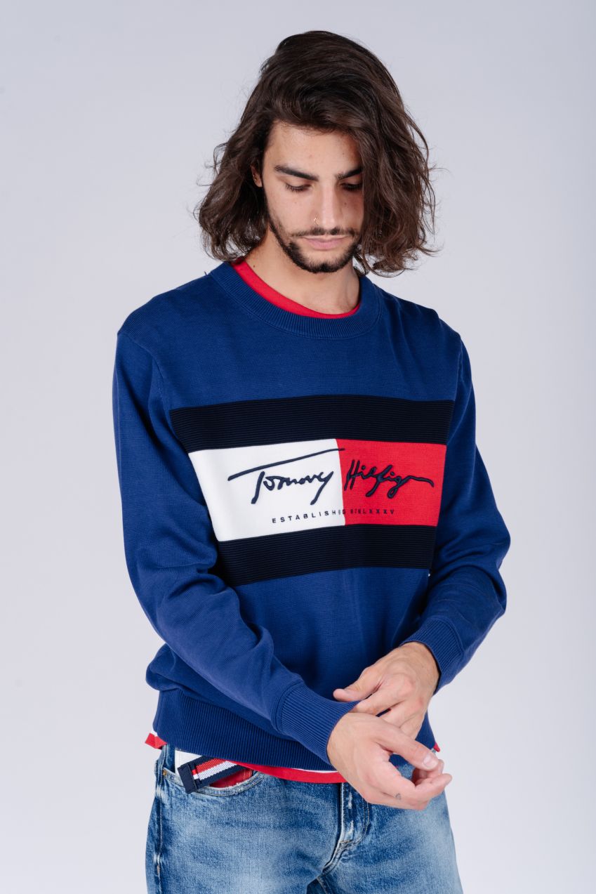 Tommy Hilfiger Sveter - AUTOGRAPH FLAG SWEATER tmavo modrý