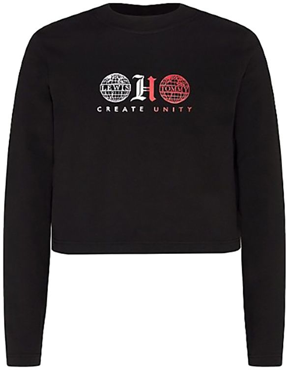 Tommy Hilfiger Tričko - LH COLLAR LOGO CROPPED TEE LS čierne