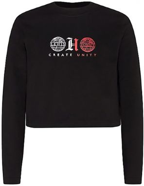 Tommy Hilfiger Tričko - LH COLLAR LOGO CROPPED TEE LS čierne
