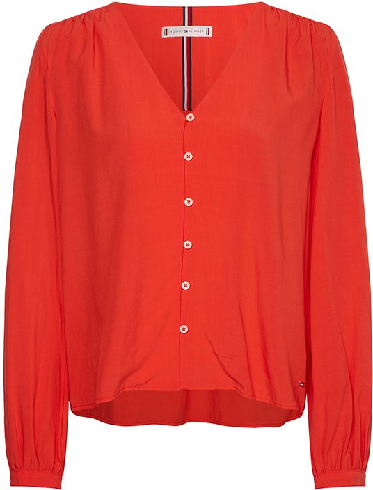 Tommy Hilfiger Blúzka - VISCOSE V-NK REGULAR BLOUSE červená
