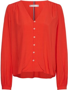 Tommy Hilfiger Blúzka - VISCOSE V-NK REGULAR BLOUSE červená