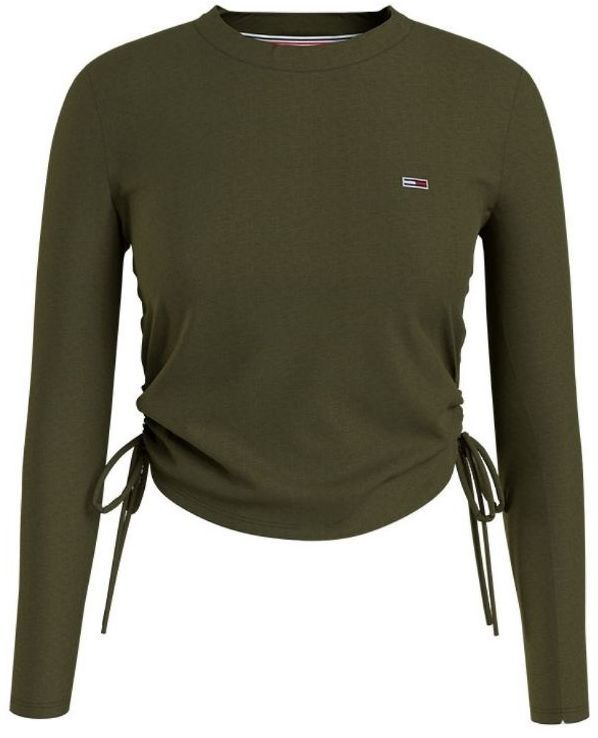 Tommy Jeans Tričko - TJW REGULAR SIDE KNOT LS TEE zelené