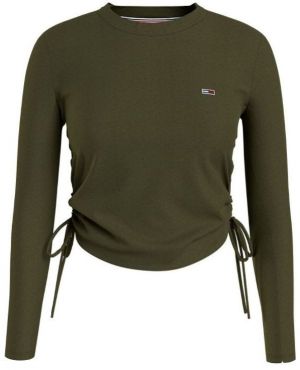 Tommy Jeans Tričko - TJW REGULAR SIDE KNOT LS TEE zelené