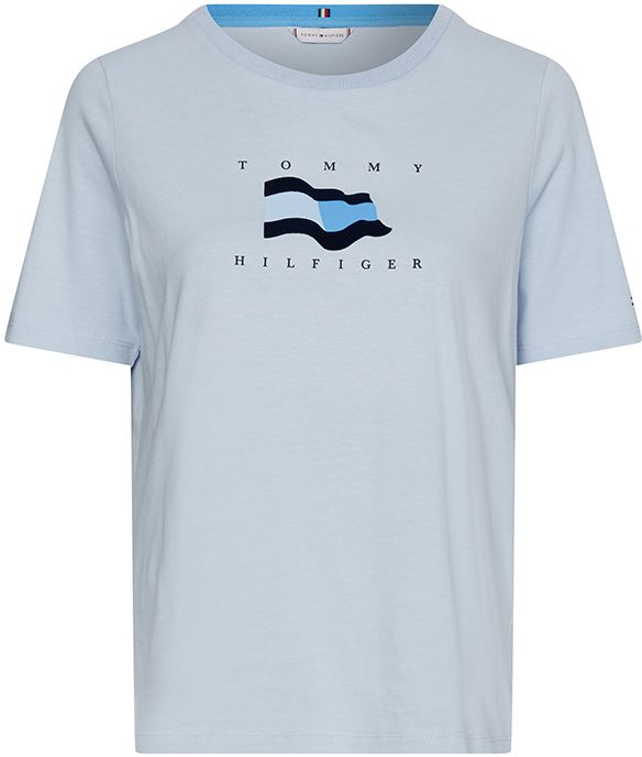 Tommy Hilfiger Tričko - REG FLOCK FLAG OPEN-NK TEE SS modré