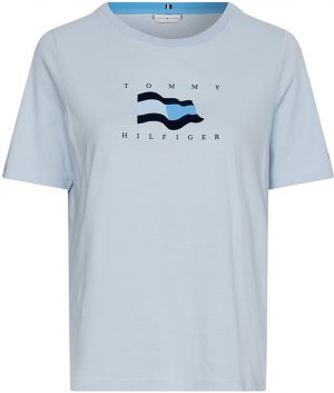 Tommy Hilfiger Tričko - REG FLOCK FLAG OPEN-NK TEE SS modré