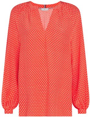 Tommy Hilfiger Blúzka - ALYA V-NECK LS BLOUSE oranžová