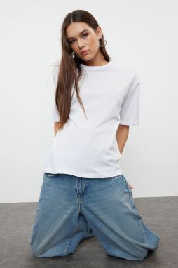 Trendyol White More Sustainable 100% Cotton Printed Relaxed/Comfortable Fit Knitted T-Shirt