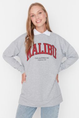 Trendyol Gray Polo Neck Embroidered Detailed Knitted Sweatshirt