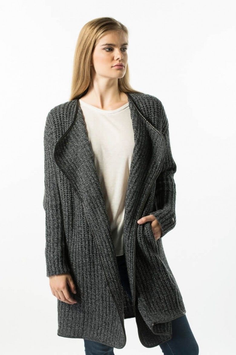 Tommy Hilfiger Sveter - DUNA COAT tmavosivý
