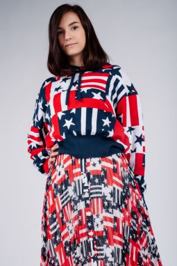 Tommy Jeans Sukňa - TJW PLEATED BUTTON THRU SKIRT modro-bielo-červená