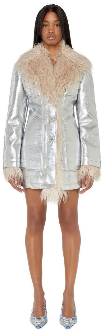 Diesel Kabát - W-ABELIA JACKET strieborný