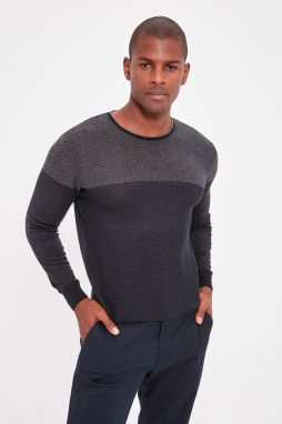 Trendyol Navy Blue Slim Crewneck Textured Knitwear Sweatshirt